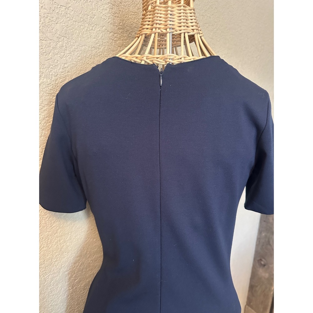 Armani Collezioni Navy Blue Faux Wrap Ruched Sheath Dress Made in Italy 4 Luxe - Picture 3 of 16